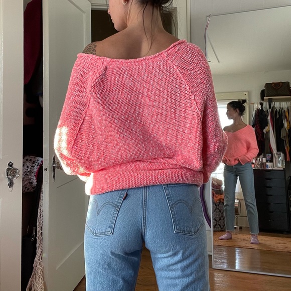 Free People bright lights v neck jumper pink small - Picture 3 of 3